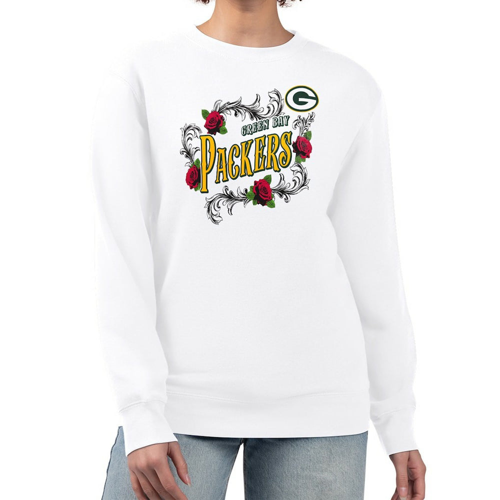 Green Bay Packers G-III 4Her by Carl Banks Women's Roses Fleece Tri-Blend Pullover Sweatshirt White - NFL