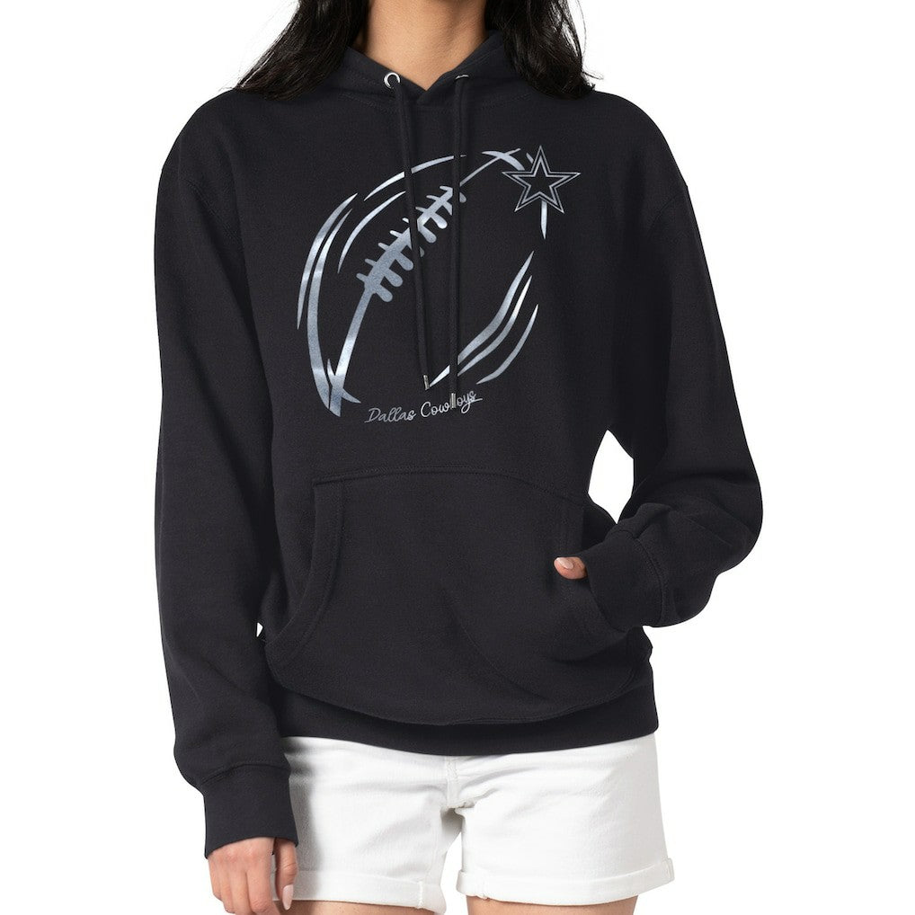 Dallas Cowboys G-III 4Her by Carl Banks Women's Metallic Print Football Sketch Fleece Pullover Hoodie Black - NFL