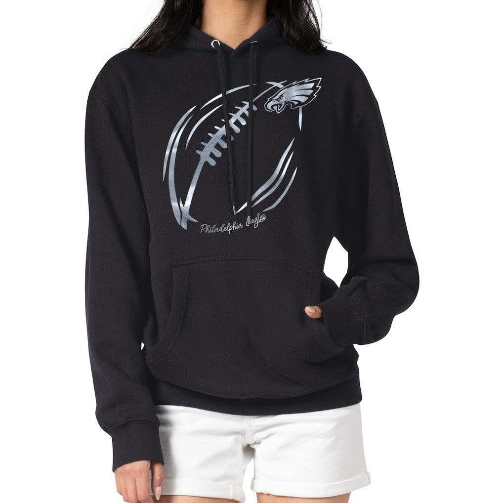 Philadelphia Eagles G-III 4Her by Carl Banks Women's Metallic Print Football Sketch Fleece Pullover Hoodie Black - NFL