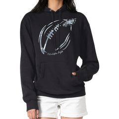 Philadelphia Eagles G-III 4Her by Carl Banks Women's Metallic Print Football Sketch Fleece Pullover Hoodie Black - NFL