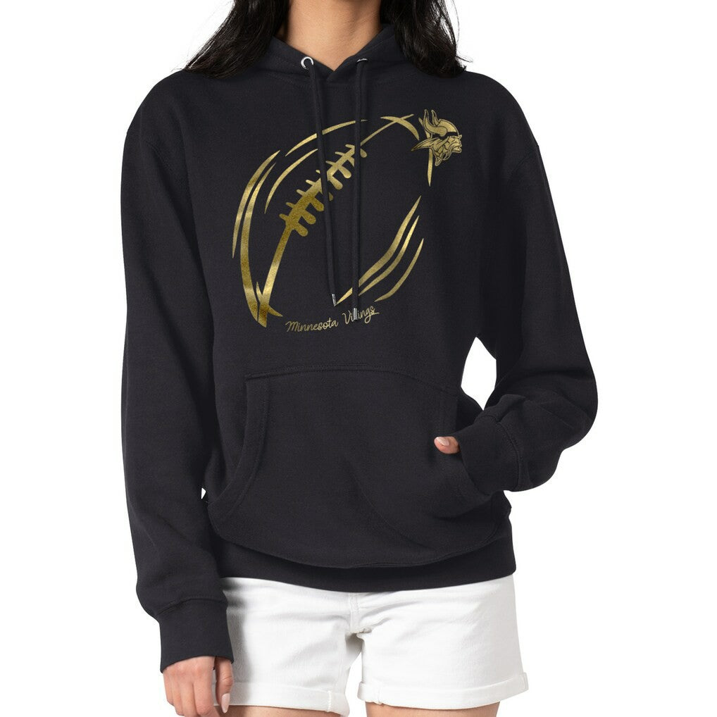 Minnesota Vikings G-III 4Her by Carl Banks Women's Metallic Print Football Sketch Fleece Pullover Hoodie Black - NFL