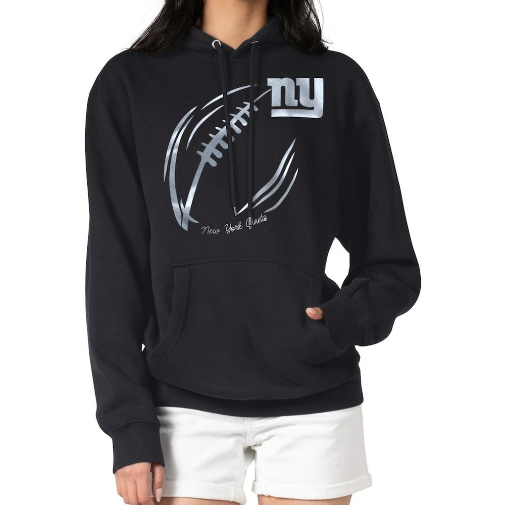 New York Giants G-III 4Her by Carl Banks Women's Metallic Print Football Sketch Fleece Pullover Hoodie Black - NFL