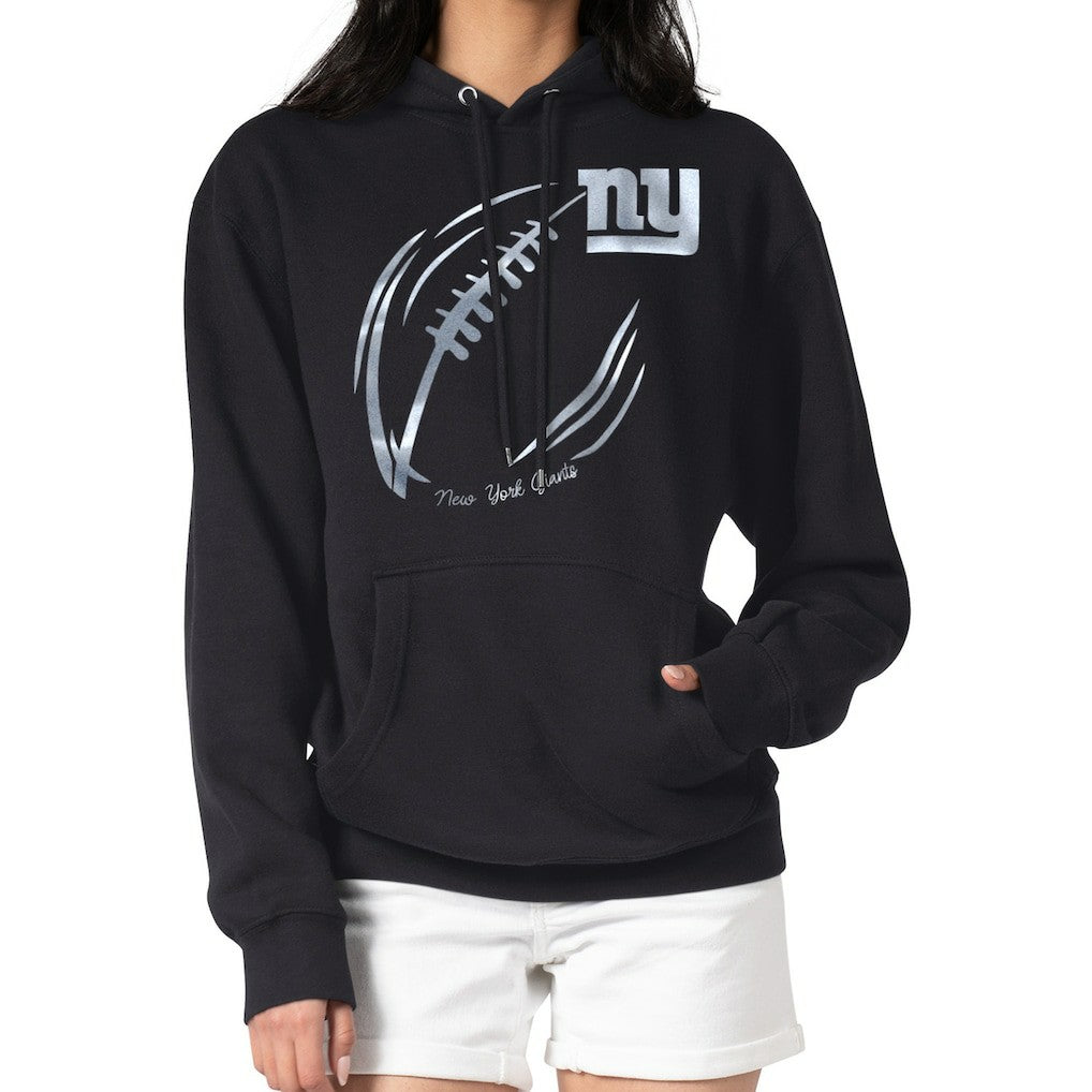 New York Giants G-III 4Her by Carl Banks Women's Metallic Print Football Sketch Fleece Pullover Hoodie Black - NFL