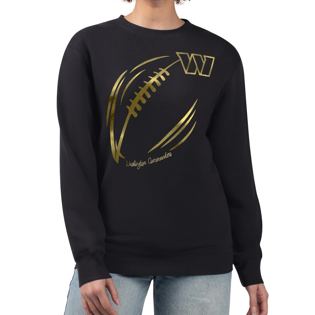 Washington Commanders G-III 4Her by Carl Banks Women's Metallic Print Football Sketch Fleece Crewneck Sweatshirt Black - NFL