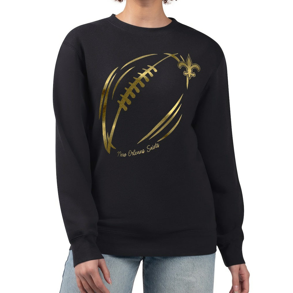New Orleans Saints G-III 4Her by Carl Banks Women's Metallic Print Football Sketch Fleece Crewneck Sweatshirt Black - NFL