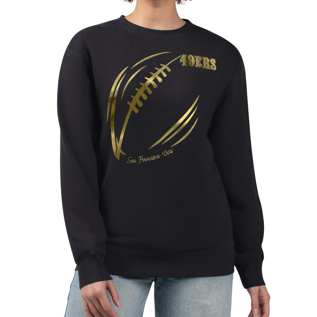 San Francisco 49ers G-III 4Her by Carl Banks Women's Metallic Print Football Sketch Fleece Crewneck Sweatshirt Black - NFL