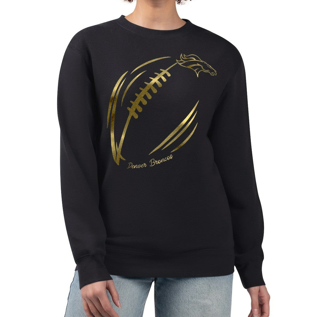 Denver Broncos G-III 4Her by Carl Banks Women's Metallic Print Football Sketch Fleece Crewneck Sweatshirt Black - NFL