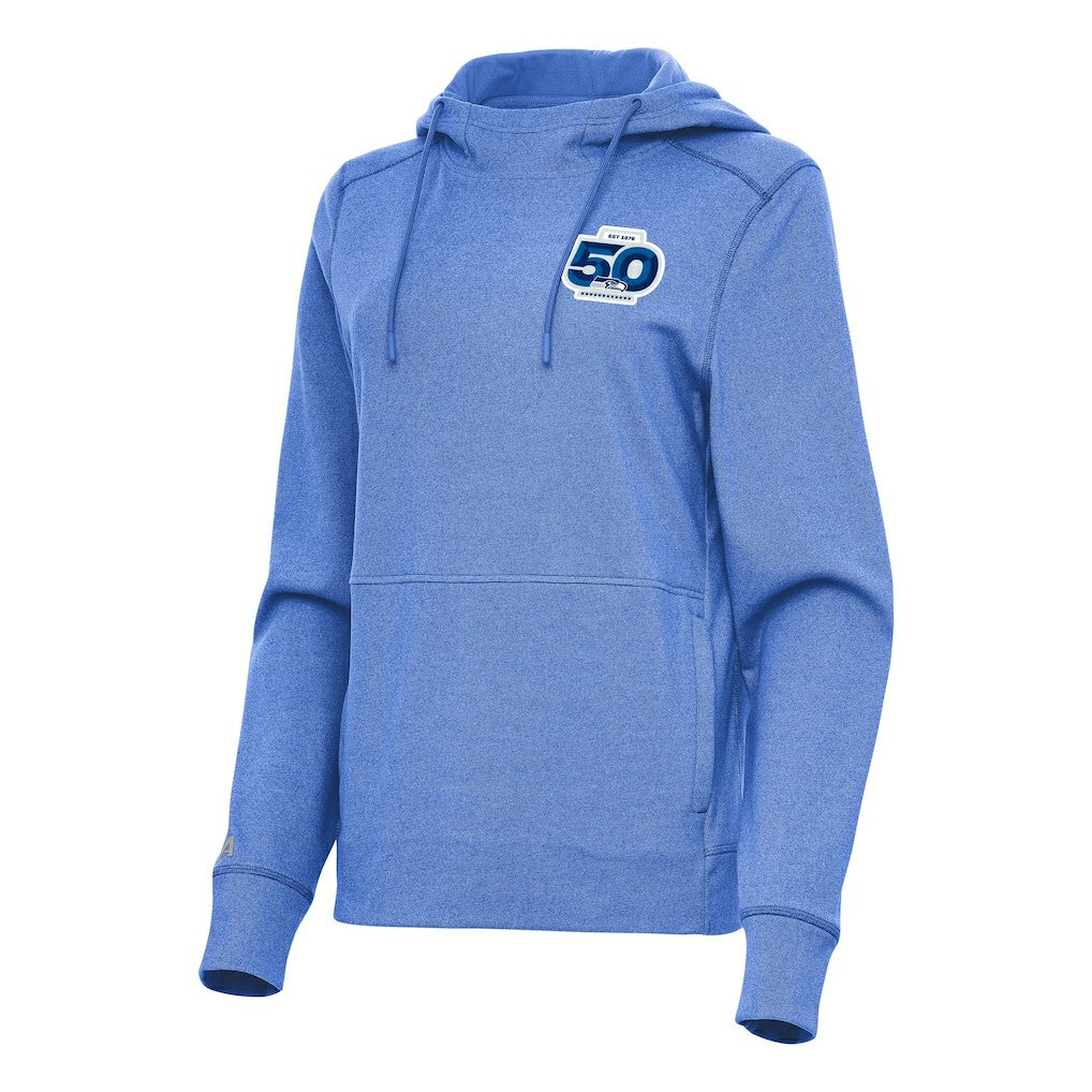 Seattle Seahawks Antigua Women's 50th Season Justice Pullover Hoodie Heather Royal - NFL