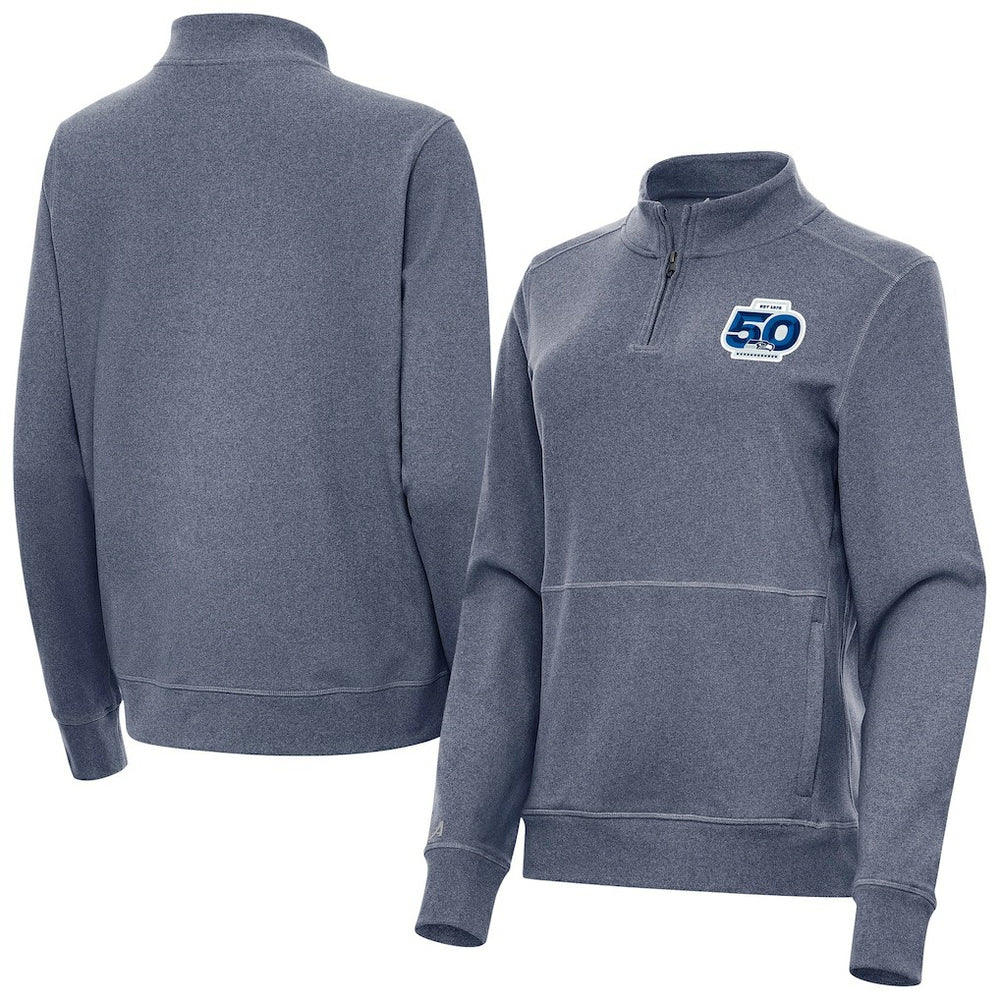 Seattle Seahawks Antigua Women's 50th Season Crush Quarter-Zip Pullover Heather Navy - NFL