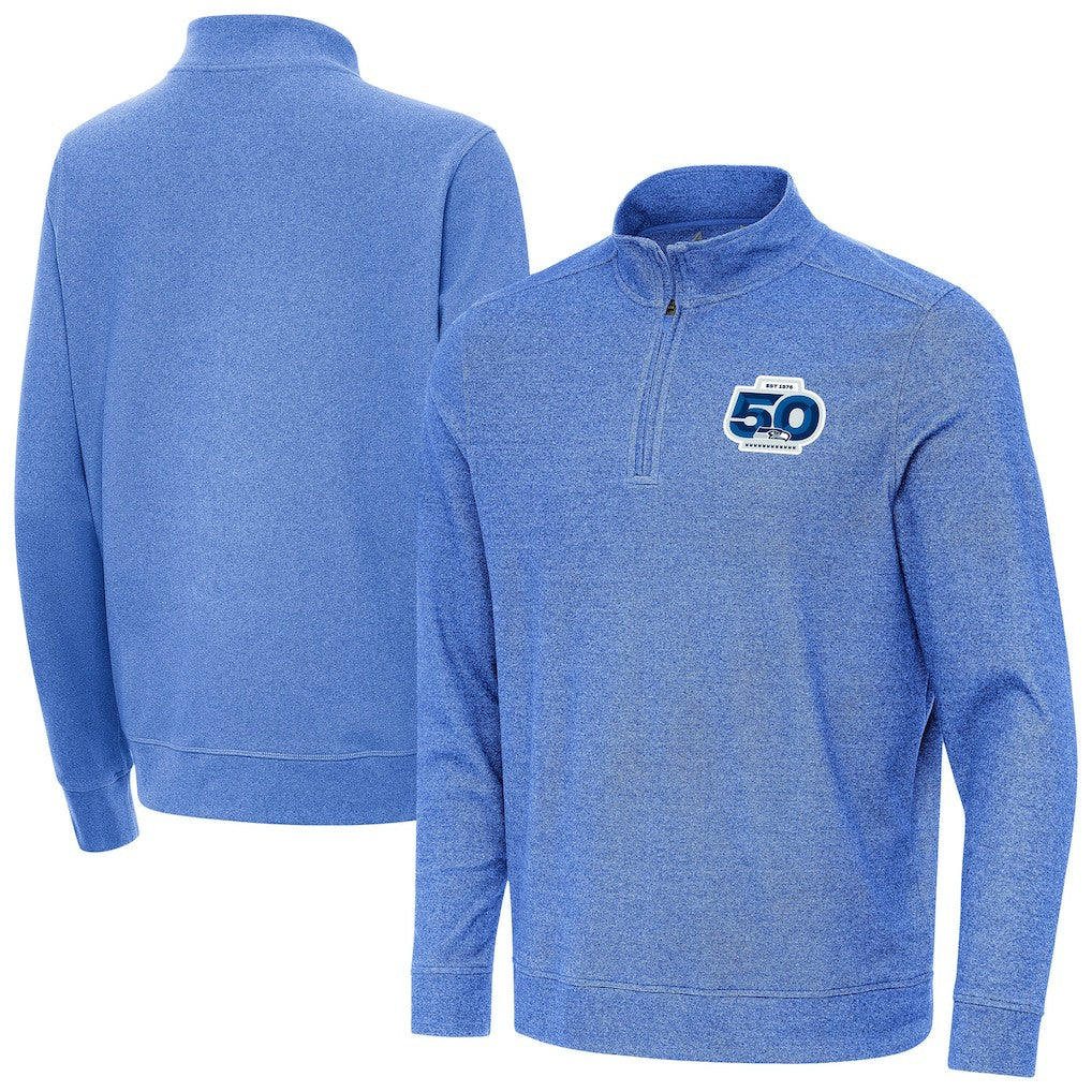 Seattle Seahawks Antigua 50th Season Subtle Quarter-Zip Pullover Heather Royal - NFL