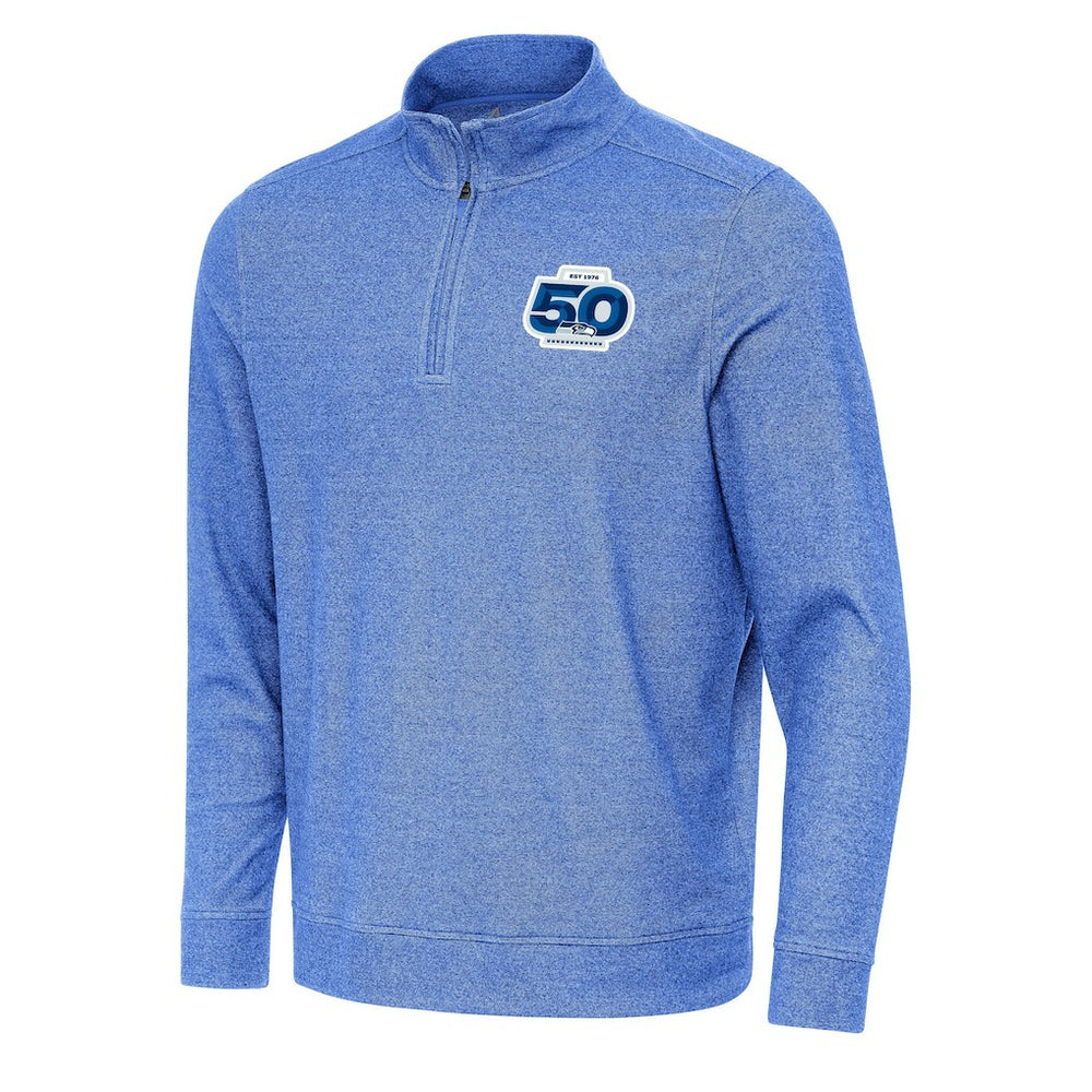 Seattle Seahawks Antigua 50th Season Subtle Quarter-Zip Pullover Heather Royal - NFL
