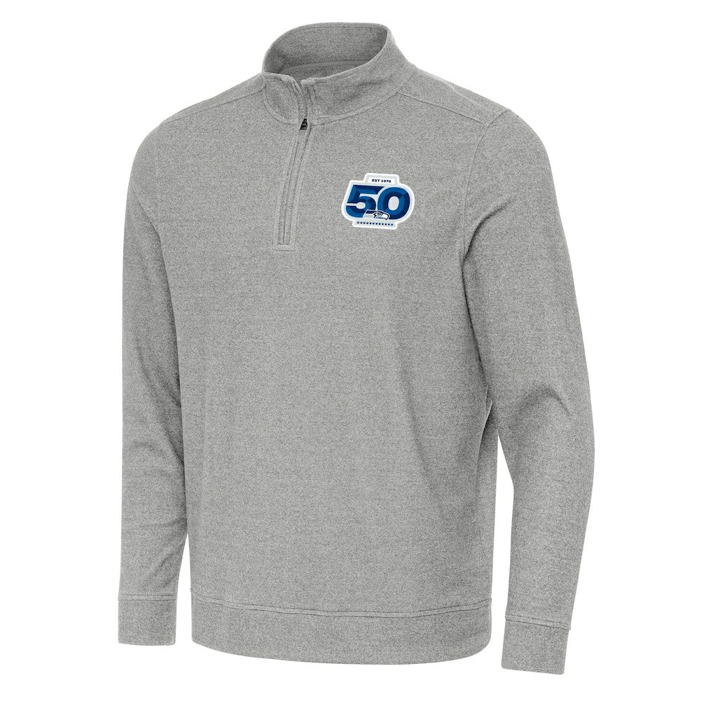 Seattle Seahawks Antigua 50th Season Subtle Quarter-Zip Pullover Heather Gray - NFL