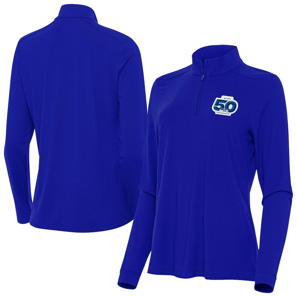 Seattle Seahawks Antigua Women's 50th Season Intent Quarter-Zip Pullover Royal - NFL