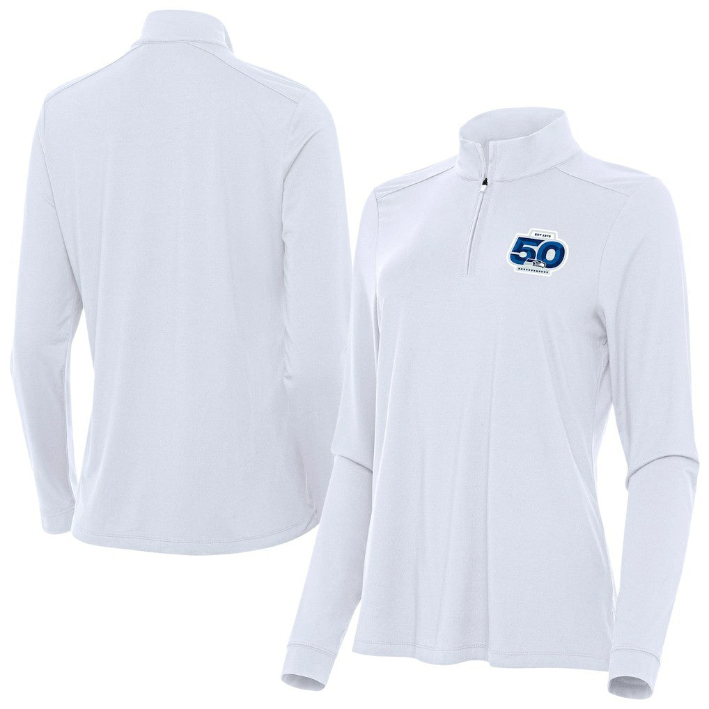 Seattle Seahawks Antigua Women's 50th Season Intent Quarter-Zip Pullover White - NFL