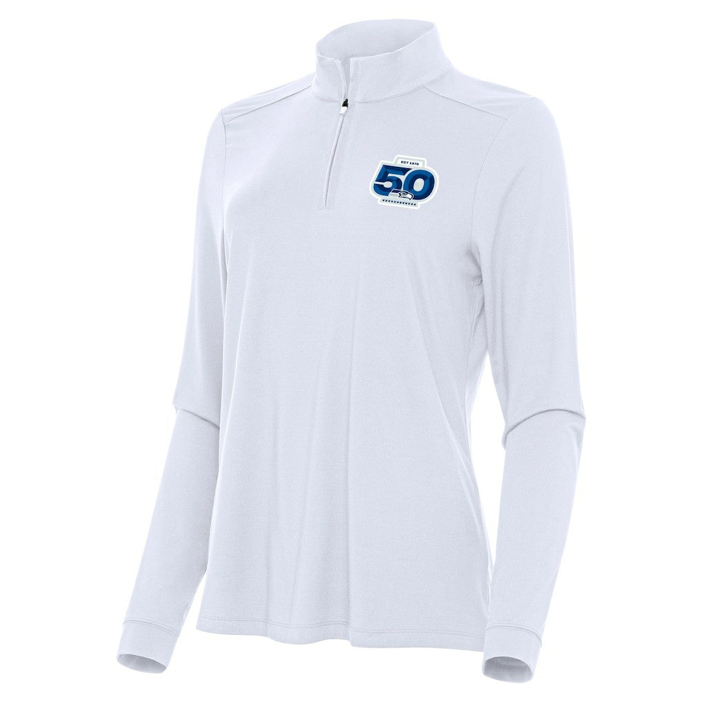 Seattle Seahawks Antigua Women's 50th Season Intent Quarter-Zip Pullover White - NFL