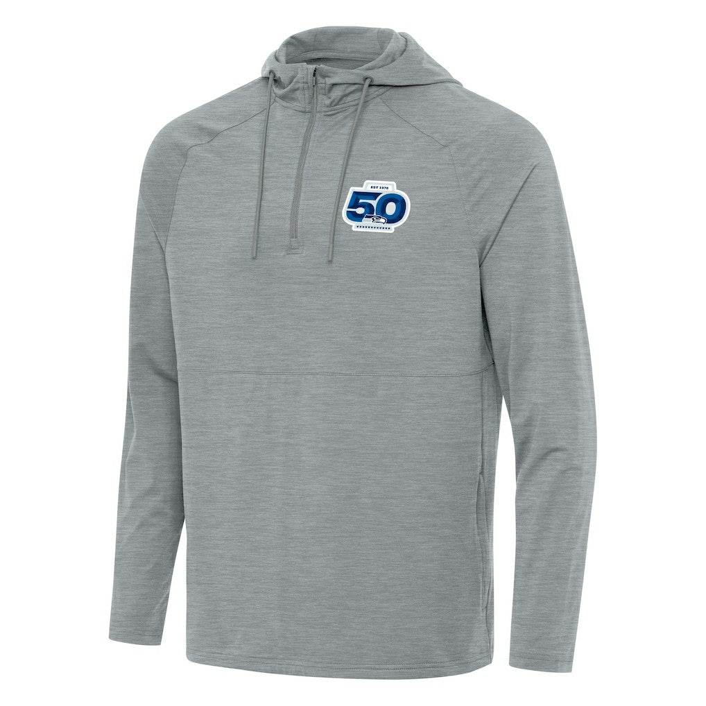 Seattle Seahawks Antigua 50th Season Spikes Raglan Quarter-Zip Hoodie Heather Gray - NFL