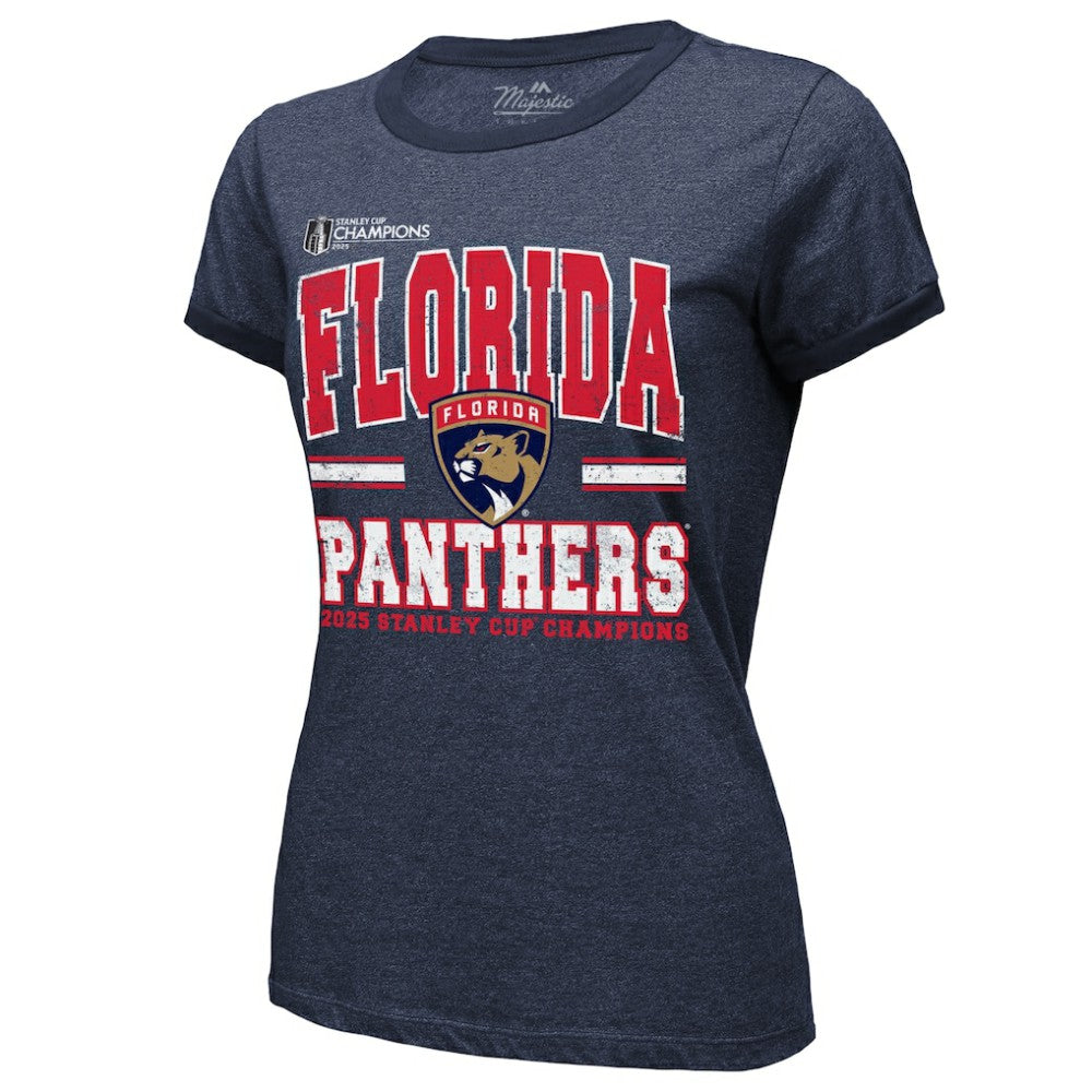 Florida Panthers - Majestic Threads Women's 2025 Stanley Cup Champions Tri-Blend Ringer T-Shirt Navy