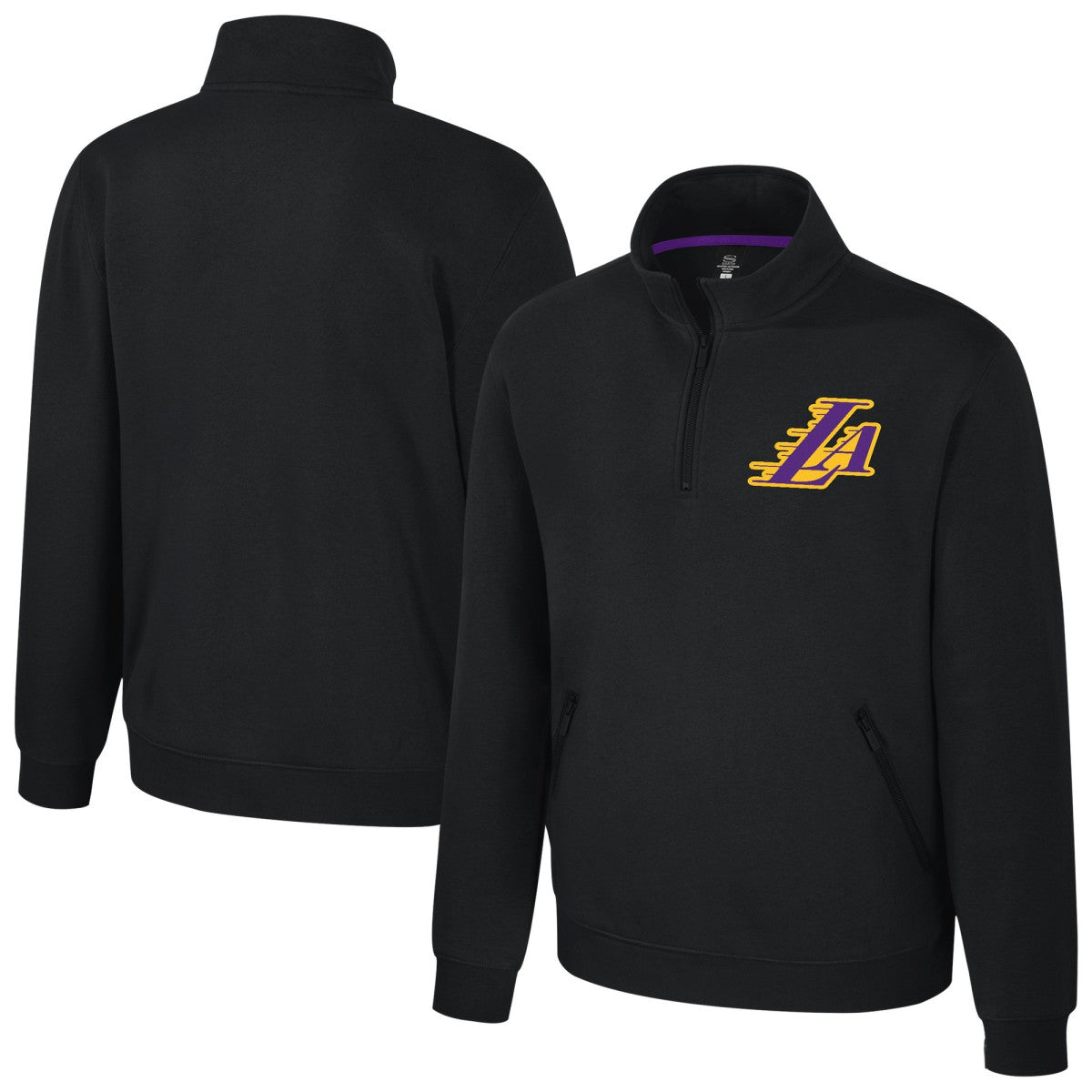NBA - Los Angeles Lakers Stadium Essentials Unisex Varsity Trainer Quarter-Zip Pullover - Black