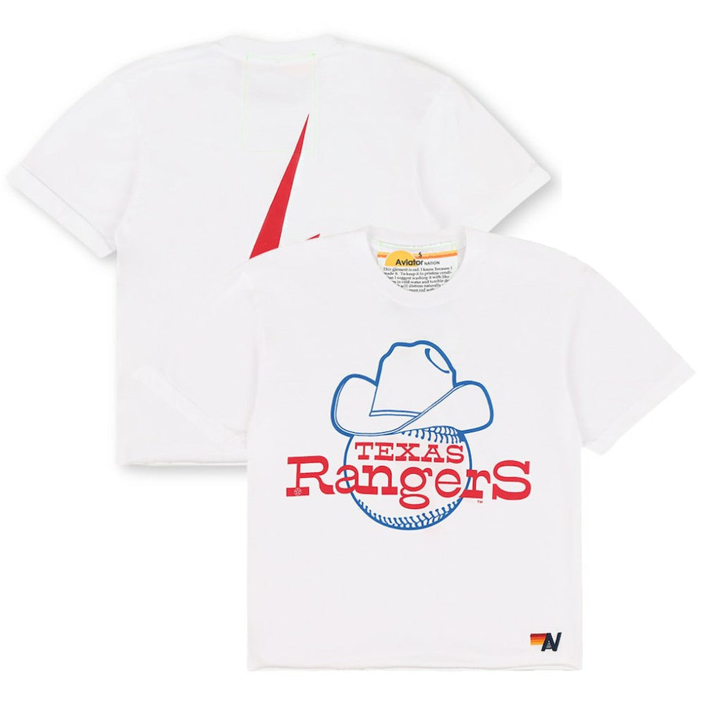 Texas Rangers Aviator Nation x MLB Women's Bolt Boyfriend Tri-Blend T-Shirt Near Me