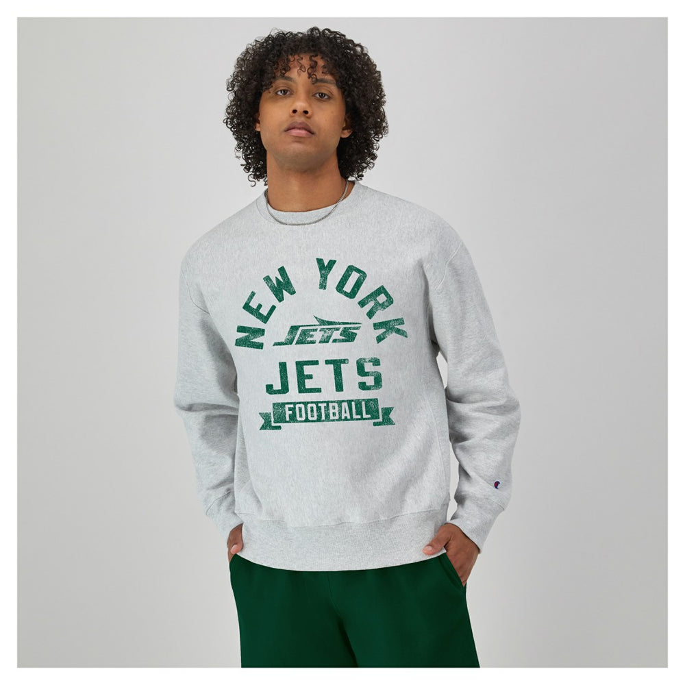 New York Jets Champion Reverse Weave Fleece Pullover Sweatshirt Heather Gray - NFL