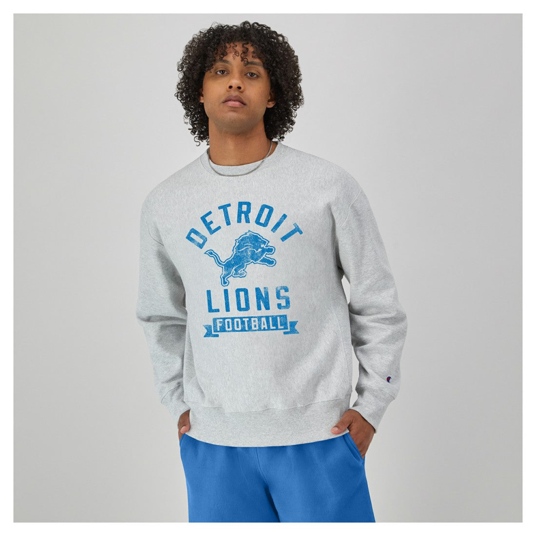 Detroit Lions Champion Reverse Weave Fleece Pullover Sweatshirt Heather Gray - NFL