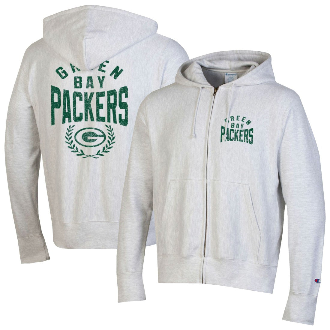 Green Bay Packers Champion Reverse Weave Full-Zip Hoodie Heather Gray - NFL