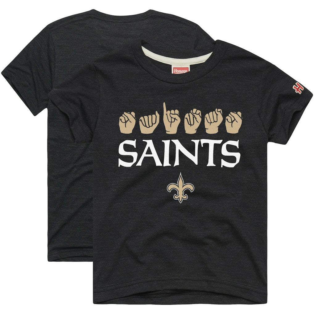New Orleans Saints Homage Youth Love Sign x ASL 2.0 Tri-Blend T-Shirt Charcoal - NFL