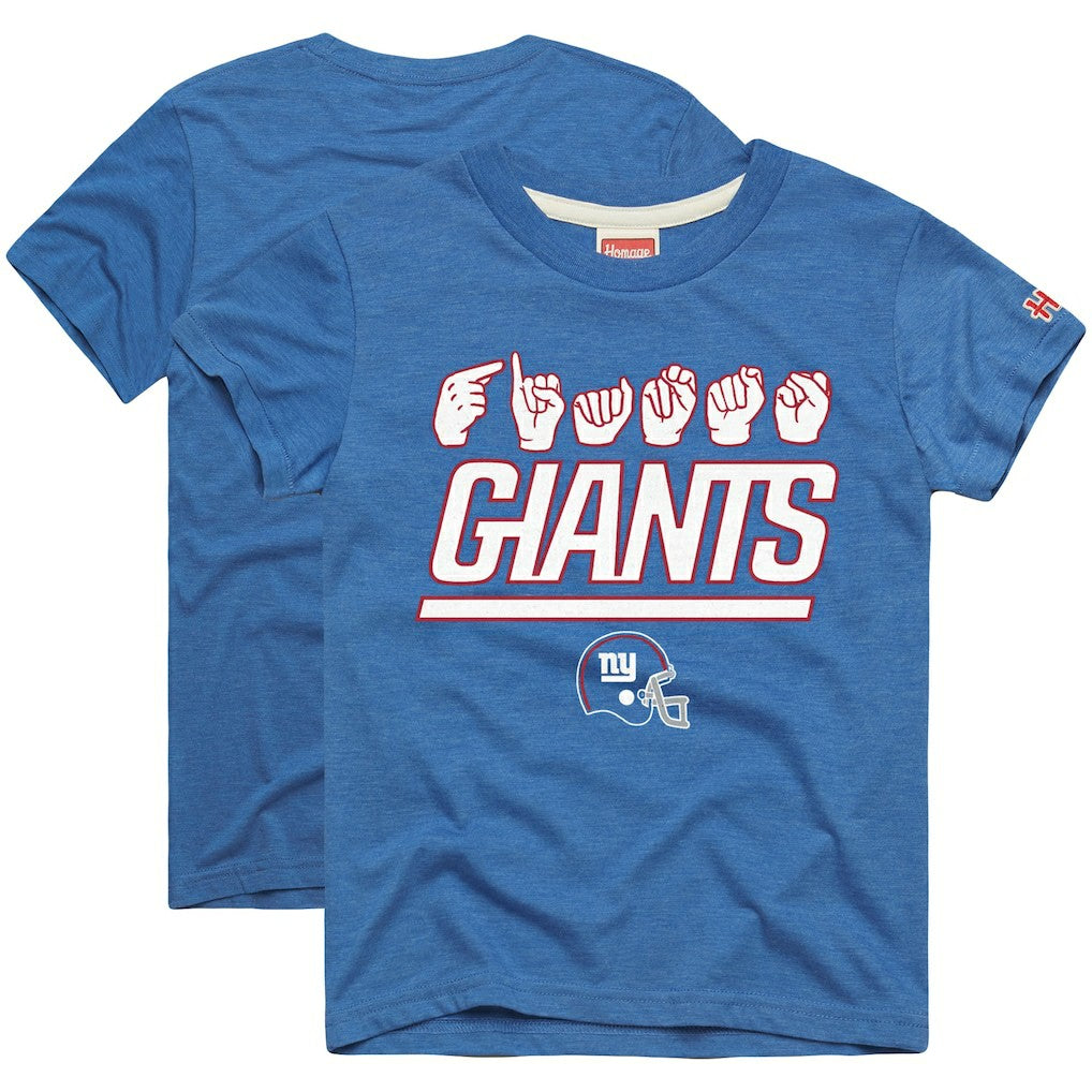 New York Giants Homage Youth Love Sign x ASL 2.0 Tri-Blend T-Shirt Royal - NFL