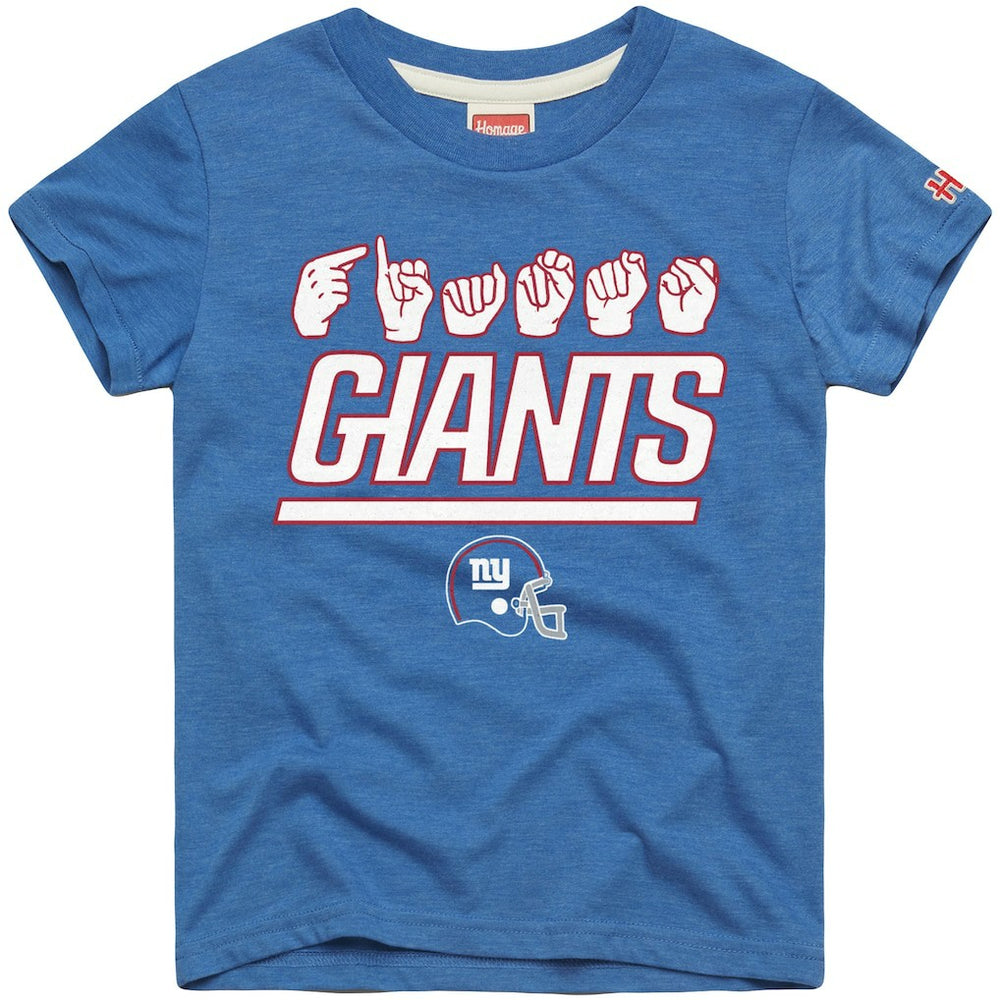 New York Giants Homage Youth Love Sign x ASL 2.0 Tri-Blend T-Shirt Royal - NFL