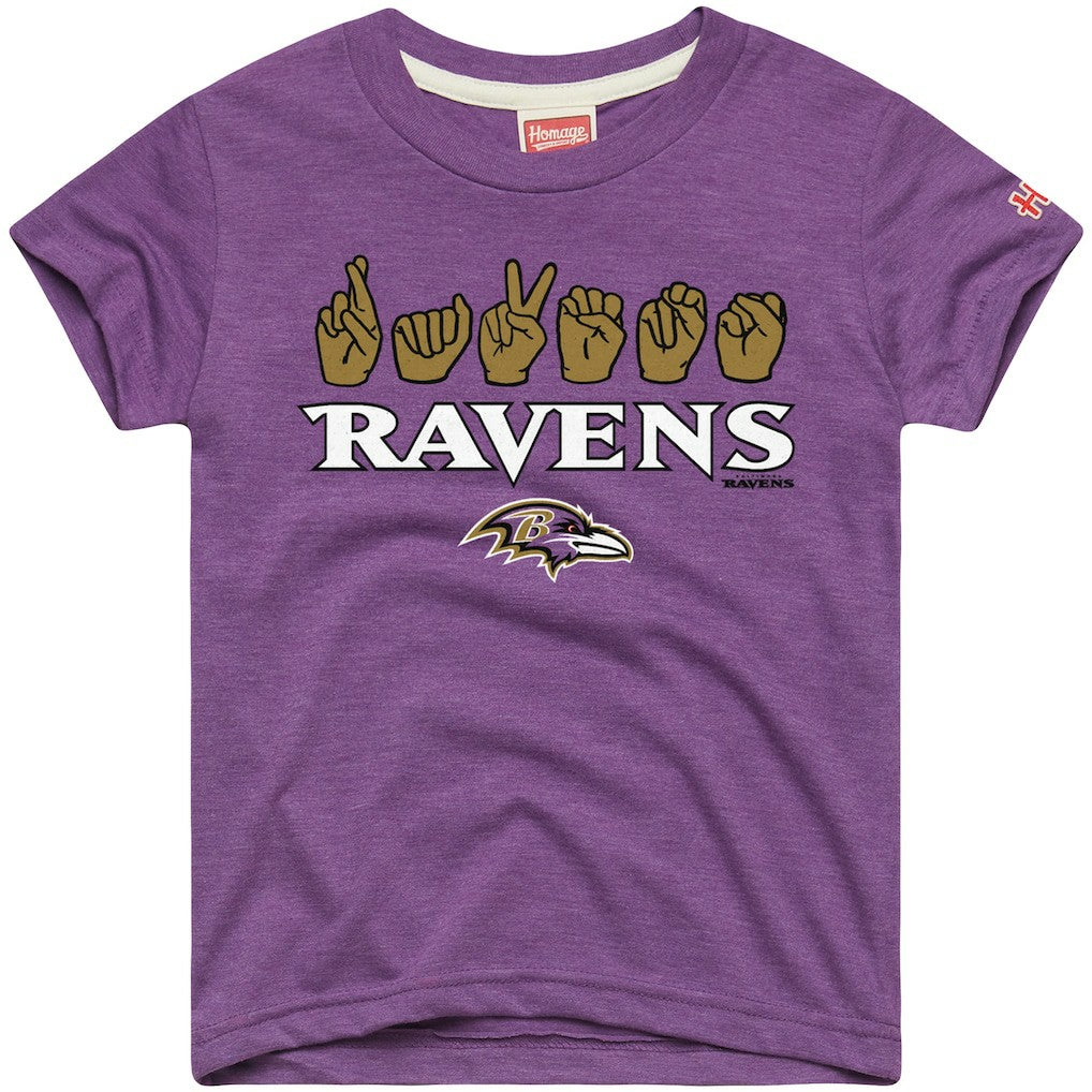 Baltimore Ravens Homage Youth Love Sign x ASL 2.0 Tri-Blend T-Shirt Purple - NFL