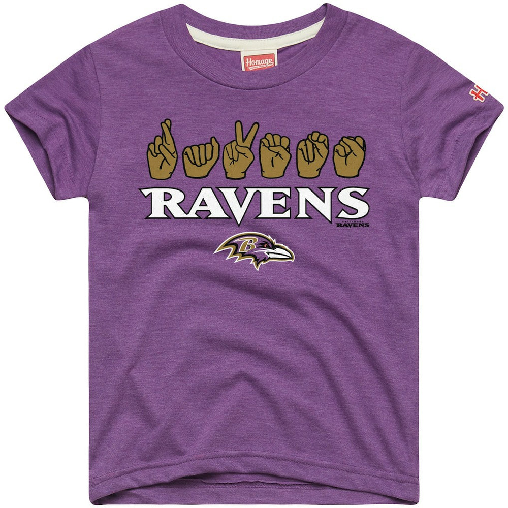 Baltimore Ravens Homage Youth Love Sign x ASL 2.0 Tri-Blend T-Shirt Purple - NFL