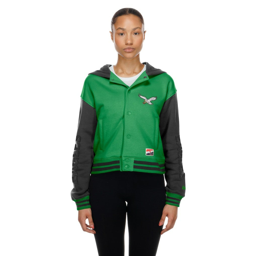 Philadelphia Eagles New Era Women's Throwback Full-Snap Hooded Jacket Kelly Green - NFL