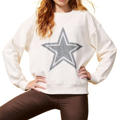 Dallas Cowboys Terez Women's Gems Fleece Crewneck Sweatshirt White - NFL