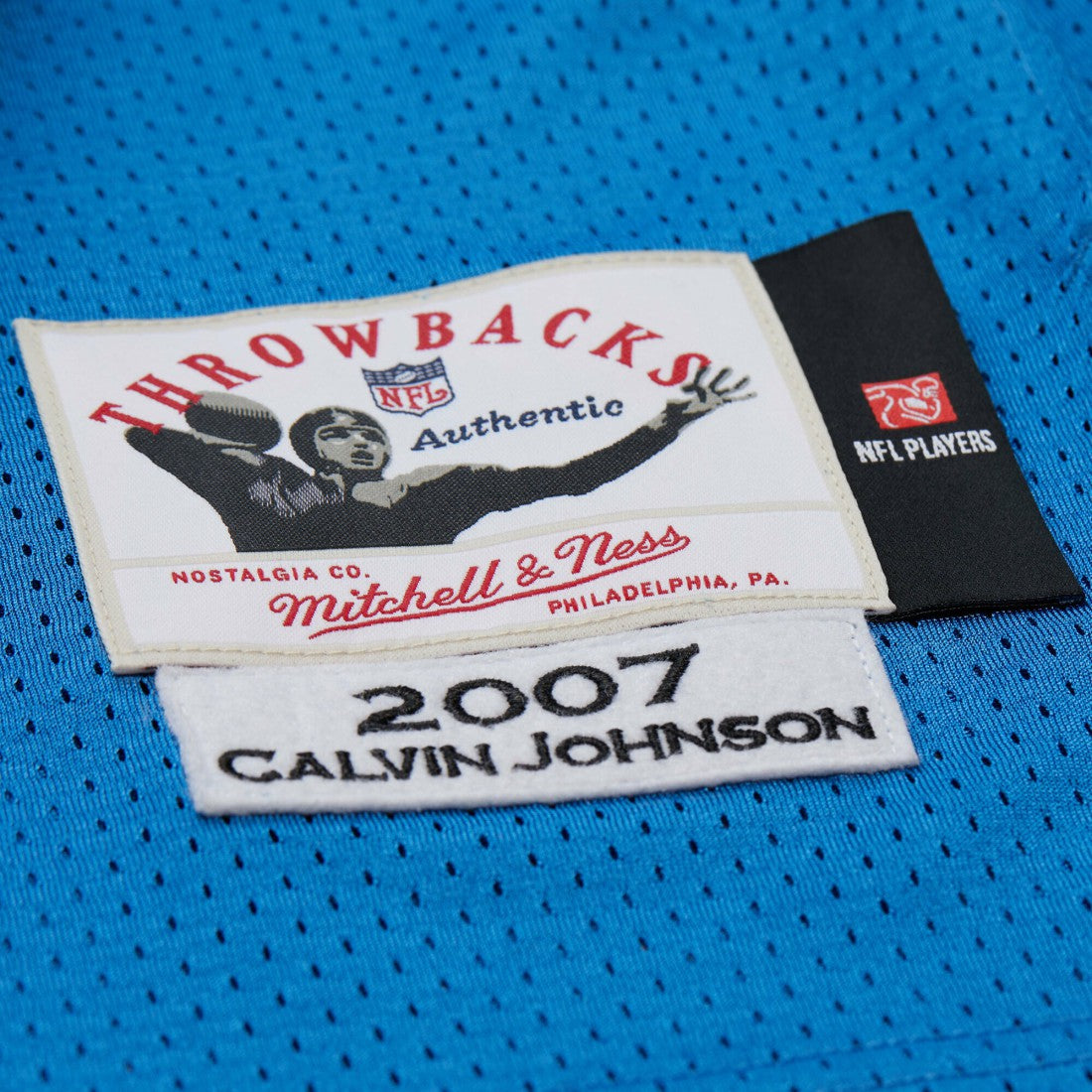 Calvin Johnson Detroit Lions 2007 Authentic Throwback Retired Player Jersey Blue - Mitchell & Ness