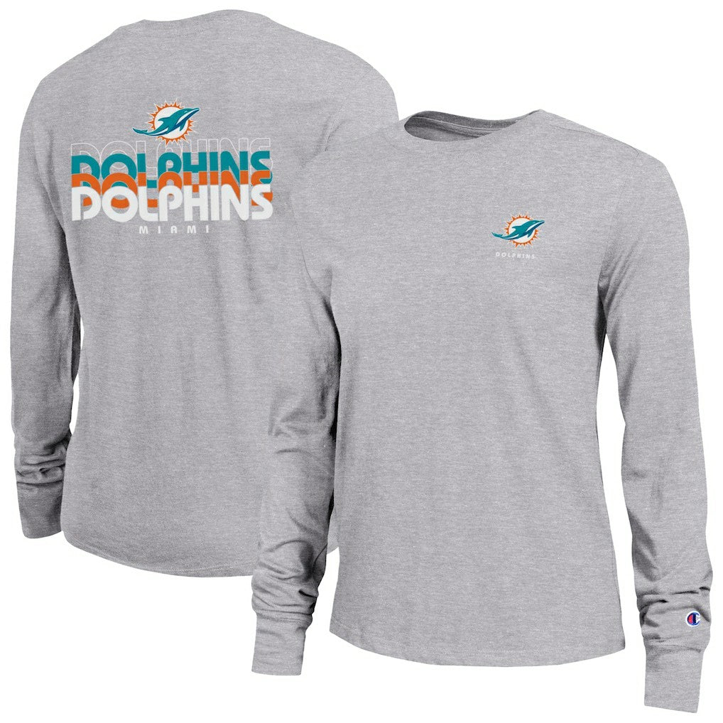 Miami Dolphins Champion Women's Core Long-Sleeve T-Shirt Heather Gray - NFL