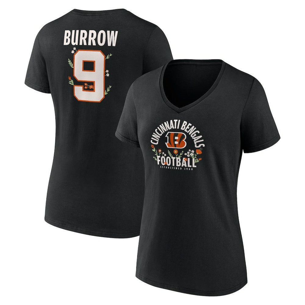 Joe Burrow Cincinnati Bengals Women's Floral Name & Number V-Neck T-Shirt Black - NFL