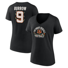 Joe Burrow Cincinnati Bengals Women's Floral Name & Number V-Neck T-Shirt Black - NFL