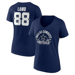 CeeDee Lamb Dallas Cowboys Women's Floral Name & Number V-Neck T-Shirt Navy - NFL