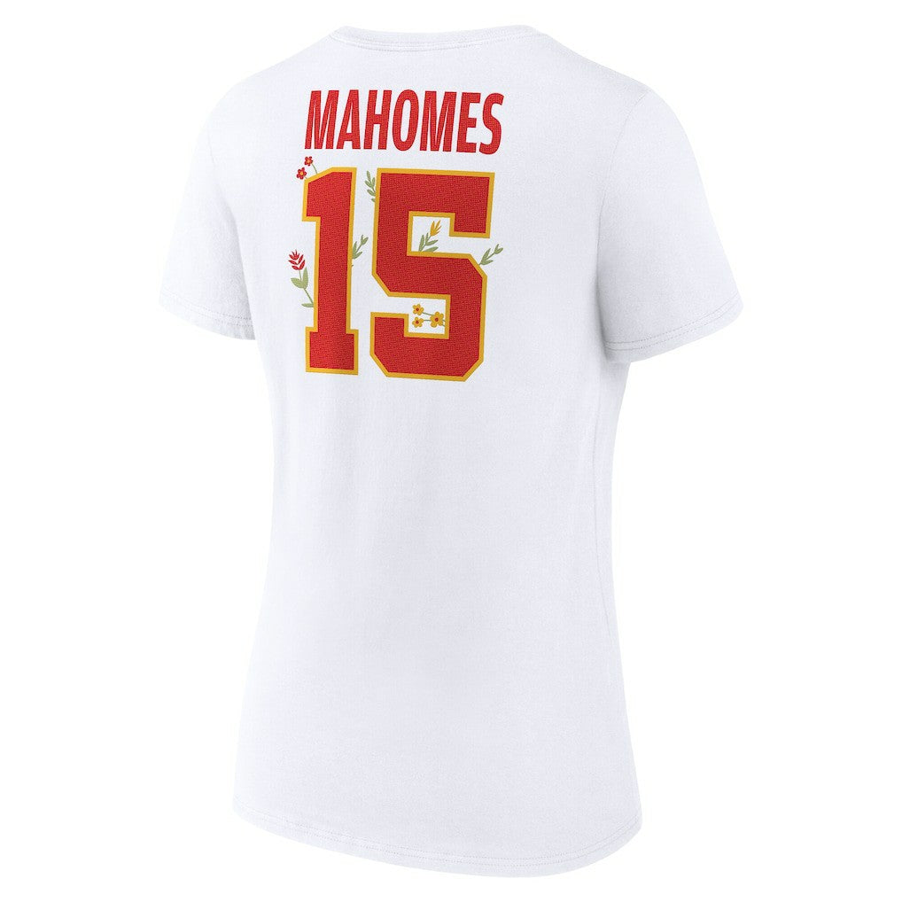 Patrick Mahomes Kansas City Chiefs Women's Floral Name & Number V-Neck T-Shirt White - NFL