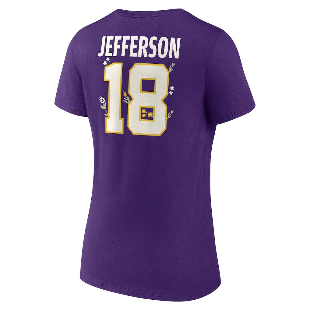 Justin Jefferson Minnesota Vikings Women's Floral Name & Number V-Neck T-Shirt Purple - NFL