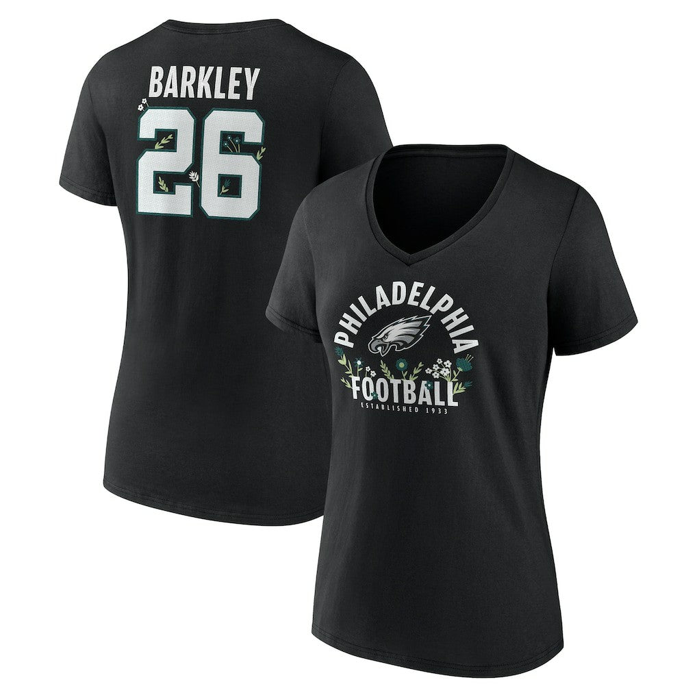 Saquon Barkley Philadelphia Eagles Women's Floral Name & Number V-Neck T-Shirt Black - NFL