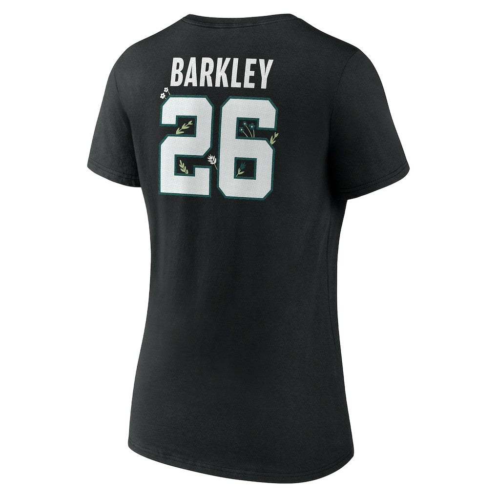 Saquon Barkley Philadelphia Eagles Women's Floral Name & Number V-Neck T-Shirt Black - NFL