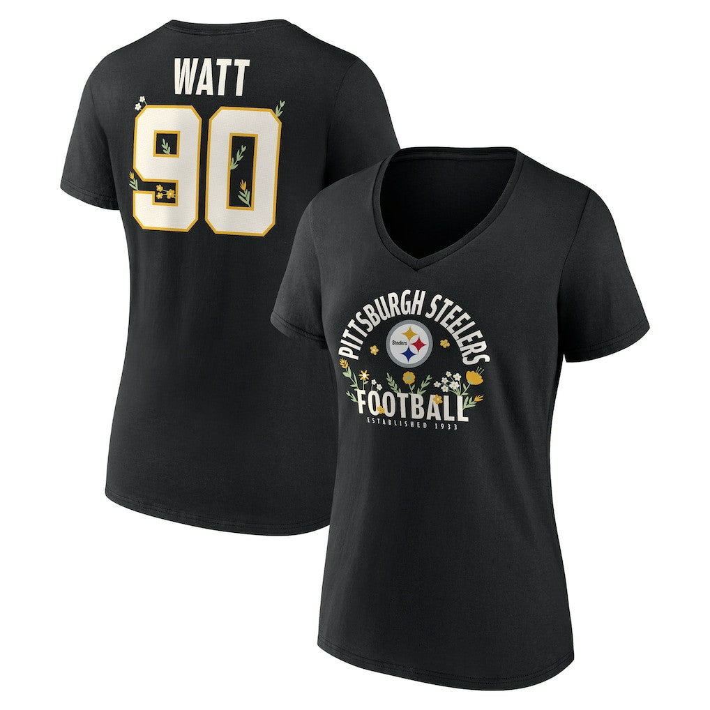 T.J. Watt Pittsburgh Steelers Women's Floral Name & Number V-Neck T-Shirt Black - NFL