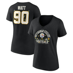 T.J. Watt Pittsburgh Steelers Women's Floral Name & Number V-Neck T-Shirt Black - NFL