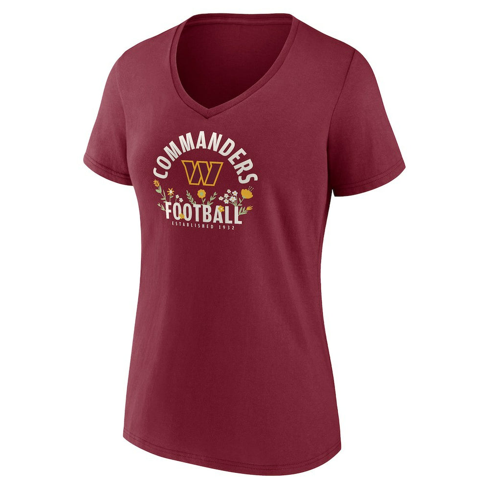Jayden Daniels Washington Commanders Women's Floral Name & Number V-Neck T-Shirt Garnet - NFL