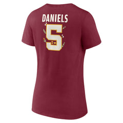 Jayden Daniels Washington Commanders Women's Floral Name & Number V-Neck T-Shirt Garnet - NFL