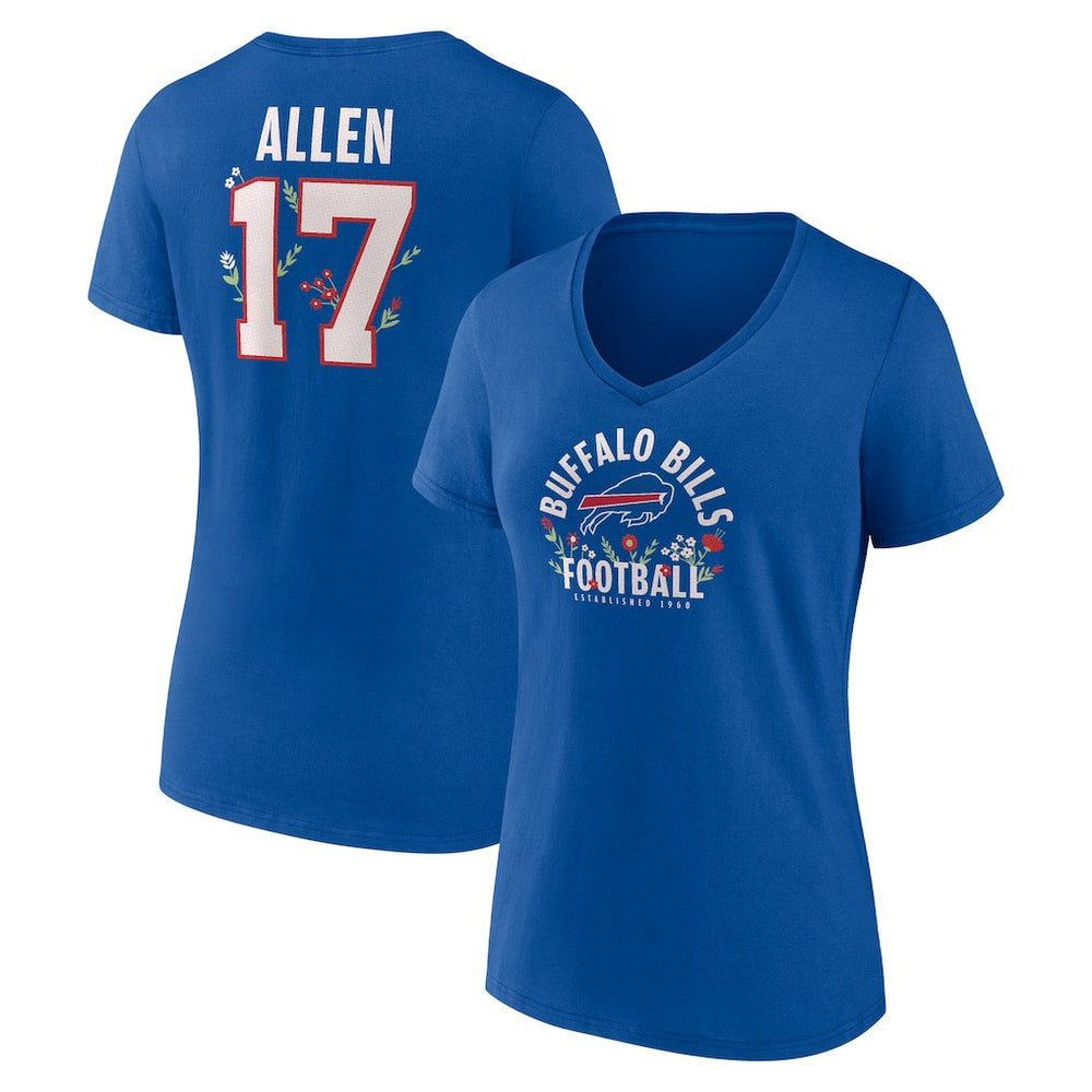Josh Allen Buffalo Bills Women's Floral Name & Number V-Neck T-Shirt Royal - NFL
