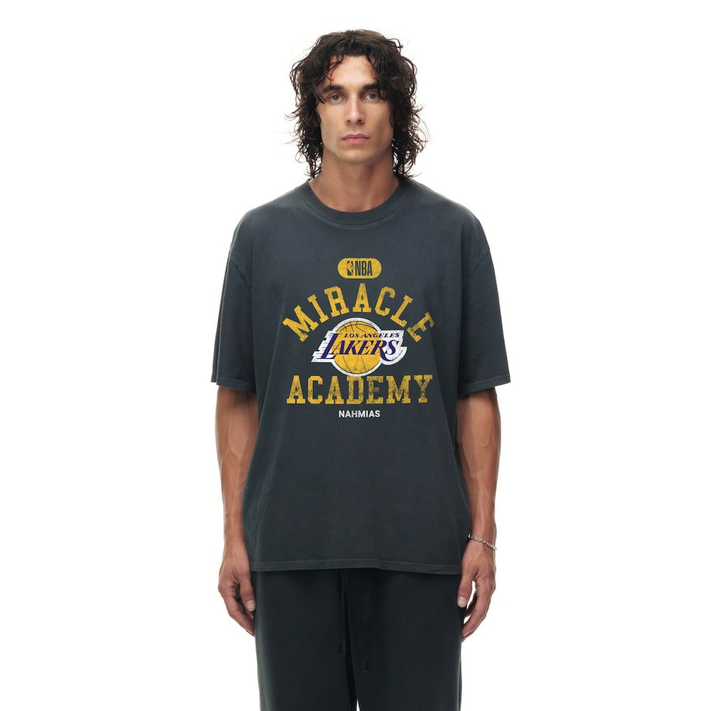 NBA - Los Angeles Lakers Unisex Miracle Academy x NBA Collection Vintage Boxy T-shirt - Heather Black