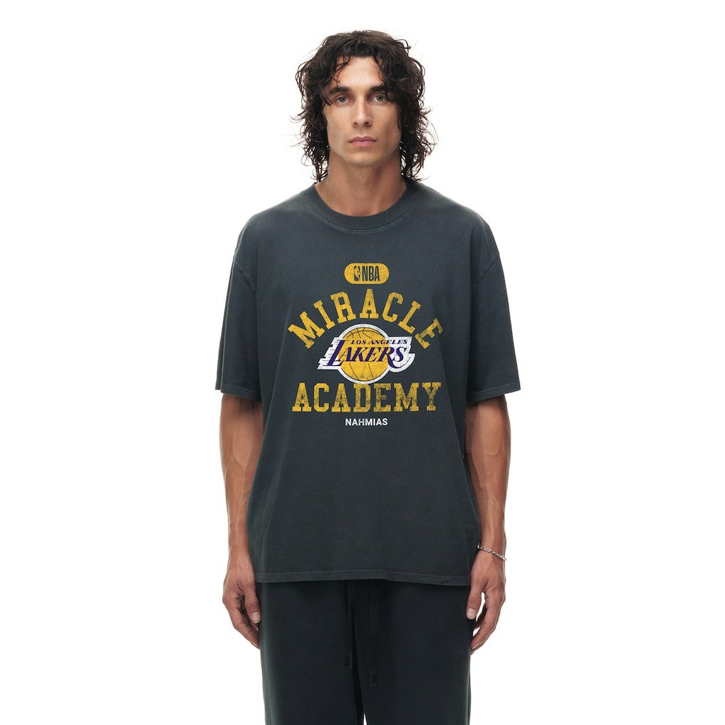 NBA - Los Angeles Lakers Unisex Miracle Academy x NBA Collection Vintage Boxy T-shirt - Heather Black