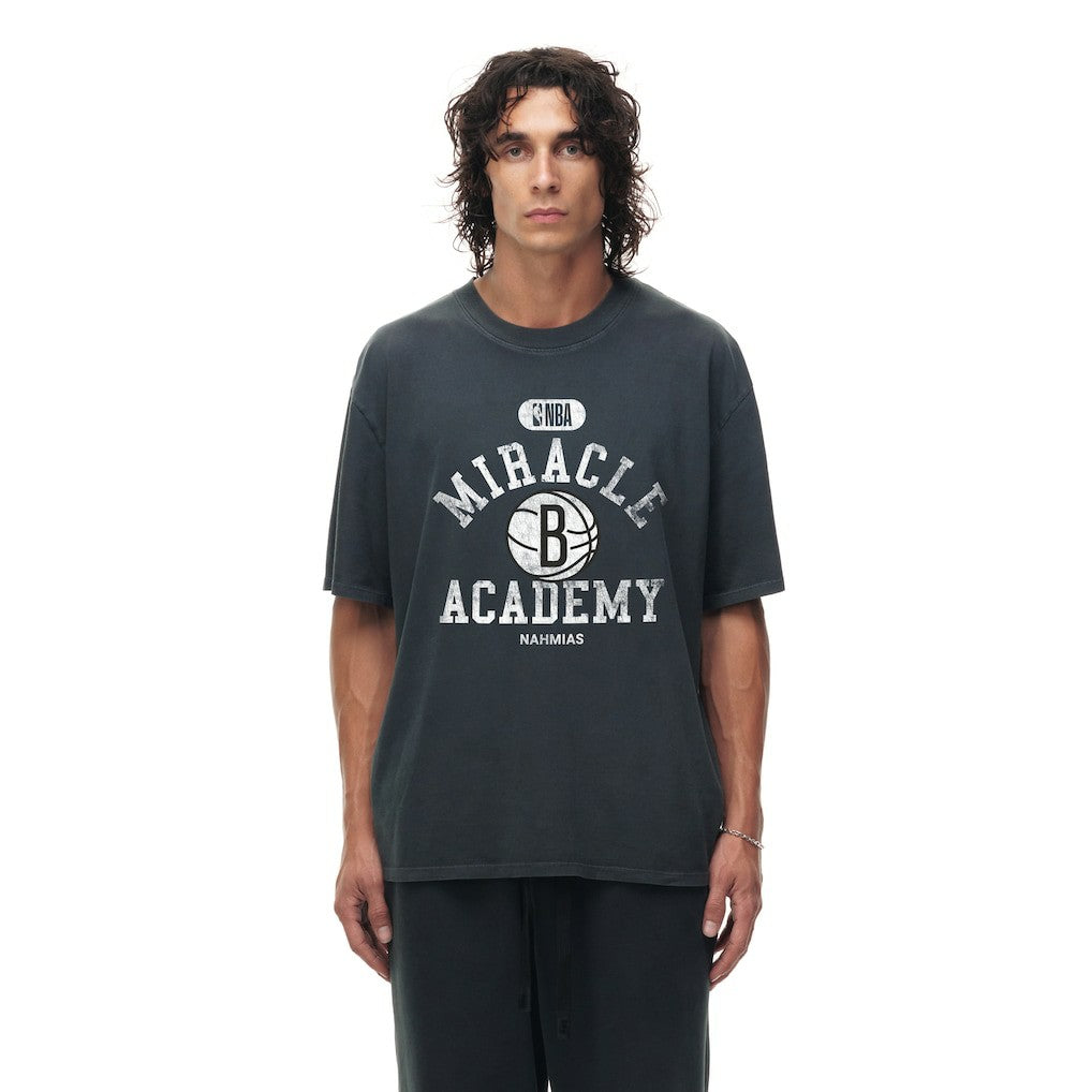 NBA - Brooklyn Nets Unisex Miracle Academy x NBA Collection Vintage Boxy T-shirt - Heather Black